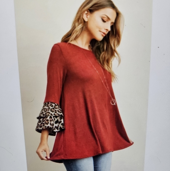 A Girl Thing Red Long Sleeve Top with Leopard Accents - Picture 5 of 5